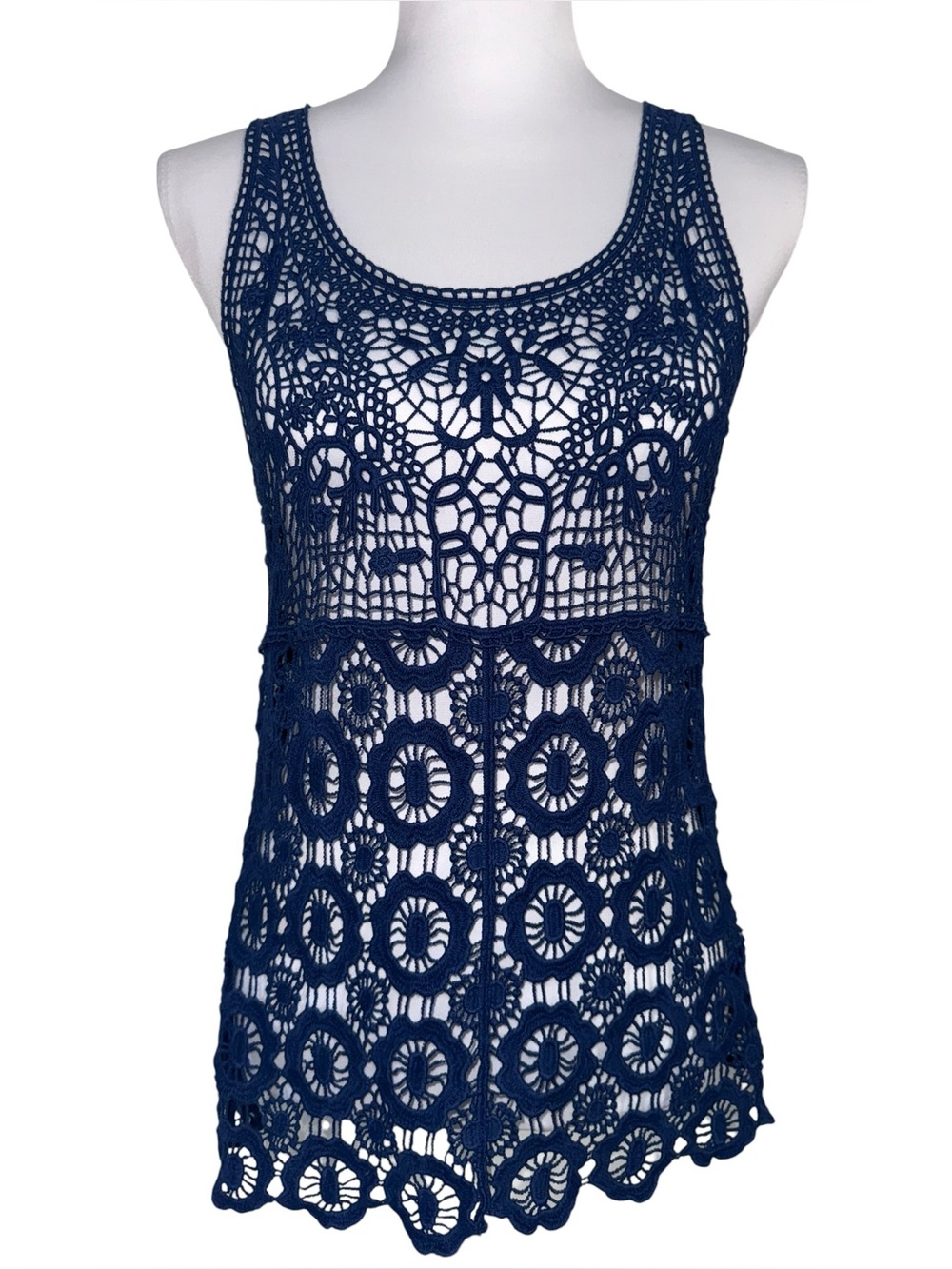 Xhilaration Medium Navy Blue Crochet Lace Sleeveless Tank Top Boho Cover Up Y2K
